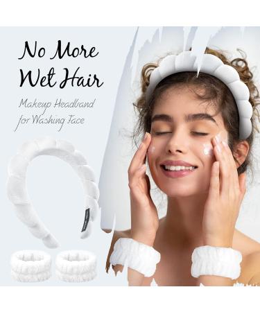 GRWN Skincare Chunky Puffy Cloud Foam Makeup Spa Headband & Wristband Set - Pink Blue White 3-Pack for Women - Buy Online on GoSupps.com