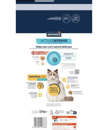 Advance Cat Adult Sensitive Sterilized - Dry Food for Adult Cats Sterilized with Digestive Sensitivities to Salmon - 10 kg - Buy Online on GoSupps.com