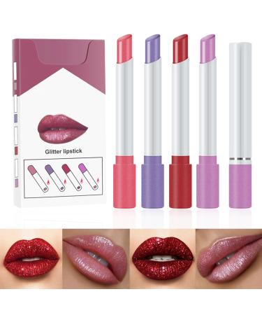Lip Gloss Set Cigarette Lipstick Sets 4 Pcs High Pigmented metallic Light lipgloss shimmer Matte Lipstick Gift Set Long Lasting Makeup Sets For Women Gifts Surprise (set 04)