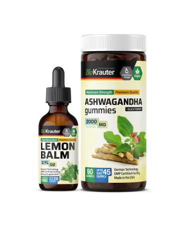 BIO KRAUTER Lemon Balm Tincture 2 Fl. Oz. & Ashwagandha 90 Gummies