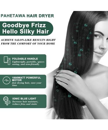 Pahetawa 1800W Travel Hair Dryer with Ionic Technology - Fast Drying & Compact - Reduce Frizz - Lightweight & Low Noise - Green - Buy Online on GoSupps.com