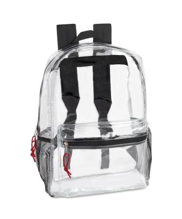 Trail maker Clear Backpack With Reinforced Straps & Front Accessory Pocket - Perfect for School, Security, & Sporting Events Black
