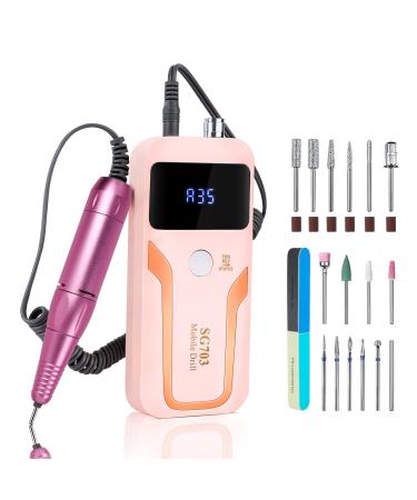 Professional Electric Nail Drill  Rechargeable 35000 RPM E-File Nail Drill Kit for Gel  Acrylic Nails  Manicure Pedicure Polishing Tools with 16 Pcs Bits  Great for Home or Salon (Pink)
