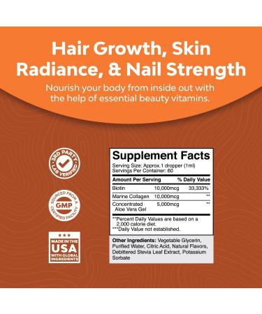 Collagen Biotin Drops for Hair Growth | Liquid Formula with 10000mcg Biotin & Marine Collagen | Fast Thick Regrowth for Men and Women - Buy Online on GoSupps.com