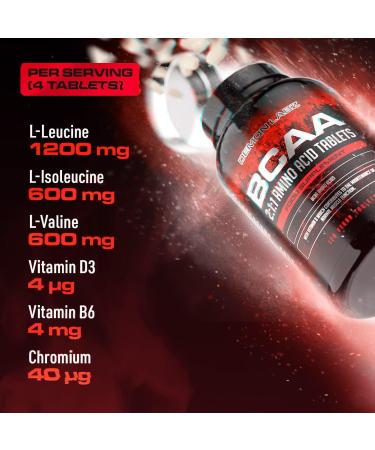 Vegan BCAA 2:1:1 Amino Acids with B6 - 2400mg Tablet for Energy - Amino Acid Supplement - 120 Tablets - Buy Online on GoSupps.com