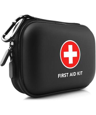 Mini First Aid Kit 100 Pieces Water-Resistant Hard Shell Small Case - Perfect for Travel Outdoor Home Office Camping Hiking Car (Black)