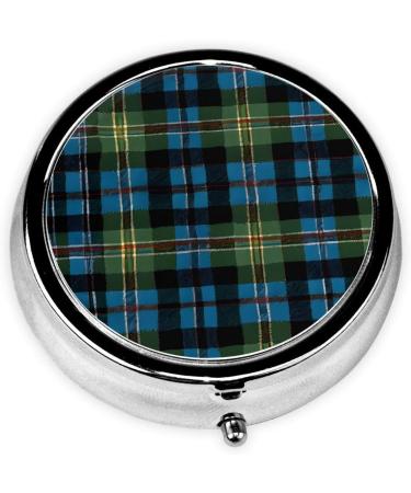 Blue and Green Scottish Tartan Round Pill Box | 3-Compartment Mini Pill Organizer | Portable Travel Medicine Holder - Buy Online on GoSupps.com