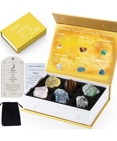 Faivykyd Gemini Crystals for Healing Natural Spiritual Crystals with Horoscope Box Zodiac Birthstone Crystal Set Birthday Gifts for Women Men Friends Healing Crystal for Beginners