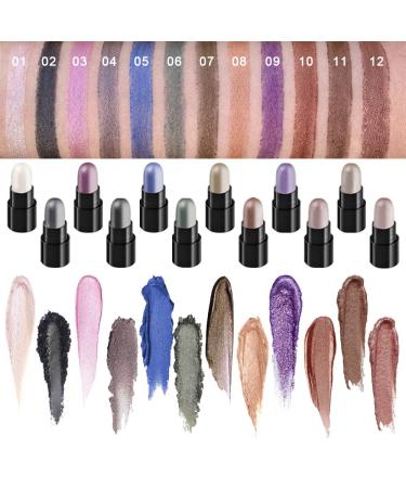BINGBRUSH Glitter Gradient Eyeshadow Stick Set - 12 Colors Waterproof Smoky Makeup Pen for Shimmer Pink Eyes (Bright Color) - Buy Online on GoSupps.com