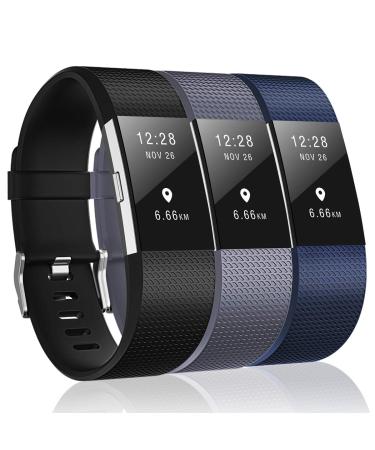 3 Pack Bands Compatible with Fitbit Charge 2, Classic & Special Edition Replacement Bands for Fitbit Charge 2, Small Small( 5.5"-6.7" ) Black/Gray/Navy Blue