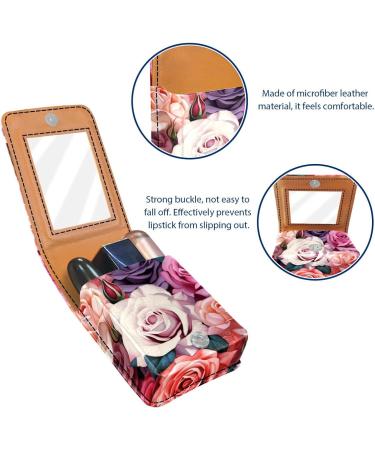 Shop Stylish Lipstick Case - Leather Lip Gloss Organizer with Mirror | Mini Holder Bag - Colorful Rose Flower Art Pattern - Buy Online on GoSupps.com
