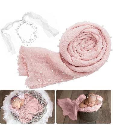 Spokki 2PCS Baby Props Photography Wrap Kit - Handmade Pearl Wrap Blanket with Headband | Newborn Outfits for Photography - Pink | 35.5 X 67 inch - Buy Online on GoSupps.com