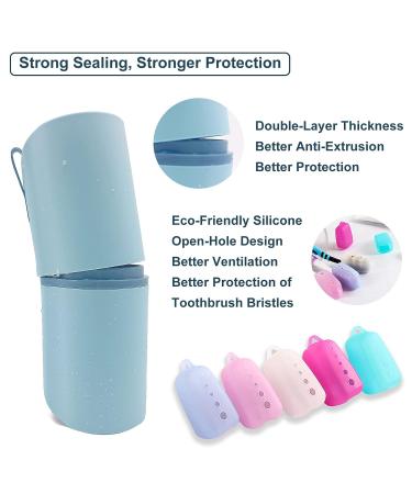 Dadop Travel Toothbrush Case with 5 Silicone Covers - Portable Wash Cup Holder for Travel, Camping, Home - Sky Blue - Buy Online on GoSupps.com