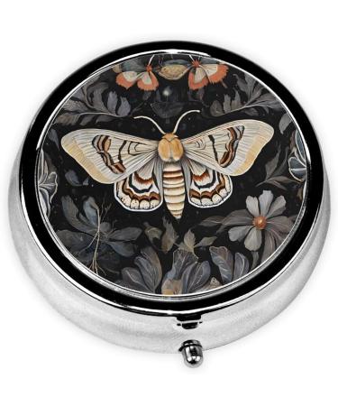 Beautiful Moth Printed Mini Round Pill Box | 3 Compartment Travel Pill Organizer | Portable Medicine Case for Home & Office - Buy Online on GoSupps.com