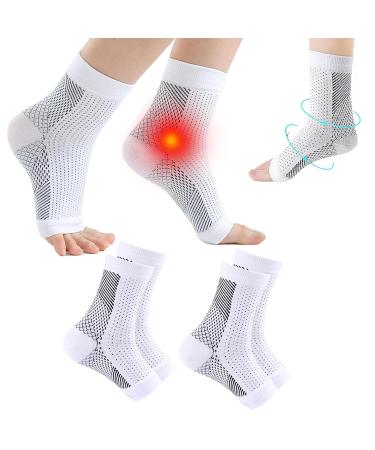 Hezhening 2 pairs neuropathy socks orthopedic compression socks socks plantar fasciitis socks ankle bandage foot bandage medical foot bandages heel spur socks men (white l-xl)