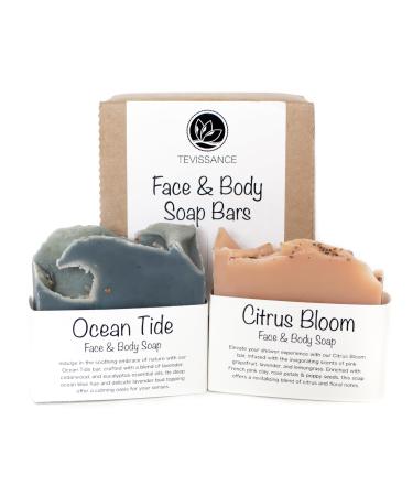 Handmade Organic and Vegan Soap Bars for Face and Body with Premium Essential Oils of Lavender Lemongrass Cedarwood and Eucalyptus 100% Natural Ingredients Floral Scent Set of 2 Bars