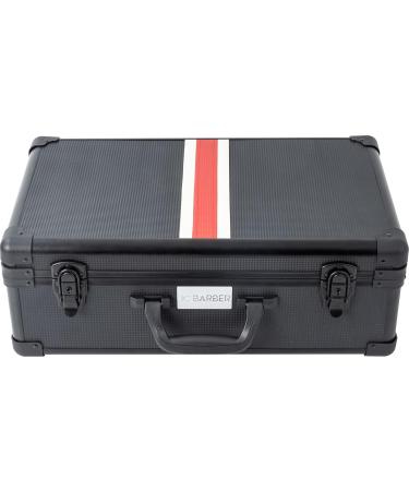 Professional Barber Case | Stylist Tool Box Organizer & Travel Suitcase with Removable Tray for Clippers Shears Combs & Hair Accessories - Black/Red Ribbon - Buy Online on GoSupps.com