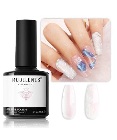 Modelones Pearl Gel Nail Polish 15ML Pearl White Gel Polish Shimmer Mermaid Iridescent Pearlescent Nail Polish Soak Off U V LED Spring Gel Polish Swirl Shell Thread Effect DIY Manicure Gifts