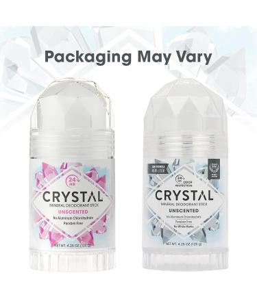 CRYSTAL Mineral Deodorant Stick - Unscented 24-Hour Odor Protection - Aluminum & Paraben Free - 4.25 oz (2 Pack) - Buy Online on GoSupps.com