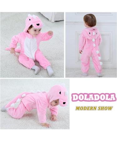 Doladola Unisex Baby Toddler Romper Jumpsuit | Hooded Cartoon Sleepsuit 3-6 Months | Pink Dinosaur Design - Buy Online on GoSupps.com