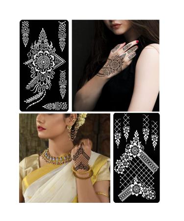 QSTOHENA 12 Sheets Large Henna Tattoo Stencils Kit - Reusable Self Adhesive Templates for Hand, Body Paint - Indian Arabian Designs for Women and Girls - Buy Online on GoSupps.com