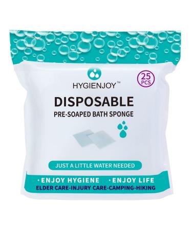 HYGIENJOY--Rinse Free Bath Sponges (25-counts) Body Wipes For Adults Bathing--Extra Thick,No Residue Shower Wipes for Adults no rinse,For the Elderly,For the Injured,For the Bedridden,Also For Campers and Hikers,Sponges Ba