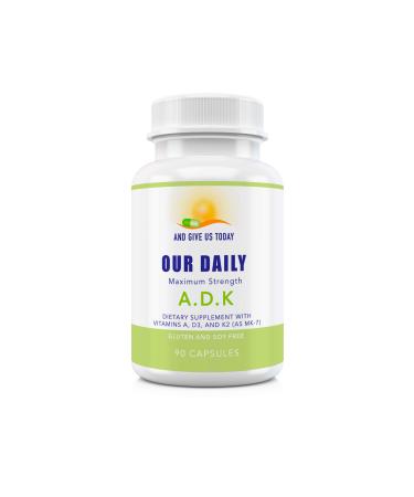 Our Daily Vites ADK Vitamin Supplement - Vitamin A D3 & K (as MK7) - Bone & Immune System Support - High Potency Vitamins with Non GMO Ingredients - Gluten Free Soy Free Vegetable Capsules 90 Count (Pack of 1)