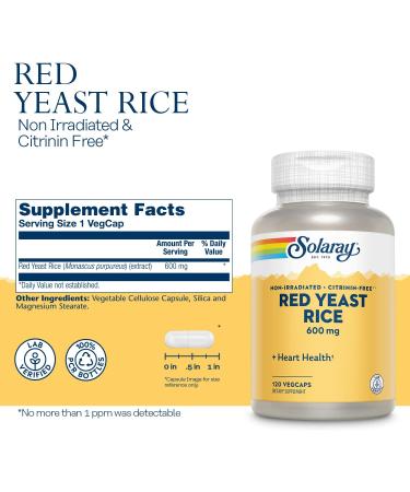 Solaray Red Yeast Rice 600mg 120 Count - Natural Cholesterol Support - Buy Online on GoSupps.com