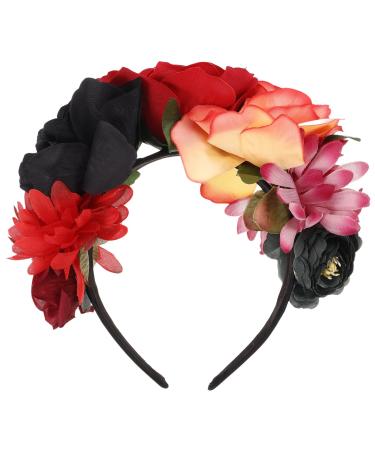 Healeved Rose Flower Headband - Halloween Flower Crown Headdress for Women Boho Floral Headband for Halloween Costume Accessory Cosplay Wedding Party