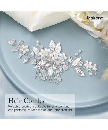 Makone Silver Handmade Flower Hair Clip for Wedding, Women and Girls - Pearl Flower Side Comb - Buy Online on GoSupps.com