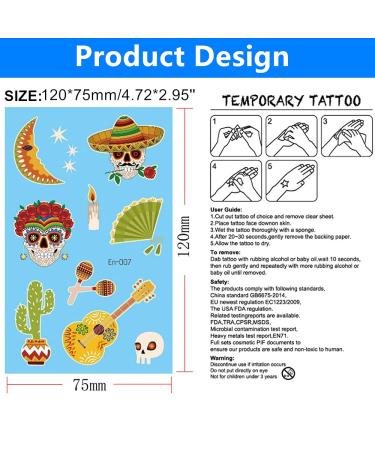 Mocossmy Mexican Glow in the Dark Temporary Tattoos for Kids - 10 Sheets of Cartoon Cactus, Pepper, and Skull Designs - Luminous Fake Face and Body Tattoo Stickers for Cinco de Mayo Fiesta - Party Favor Supplies - Buy Online on GoSupps.com