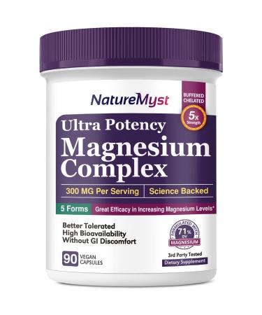 NatureMyst Magnesium Complex 300 mg Elemental Magnesium Glycinate Citrate Malate High Potency Best Absorption for Muscle Nerve Heart Sleep Constipation & More 90 Vegan Caps