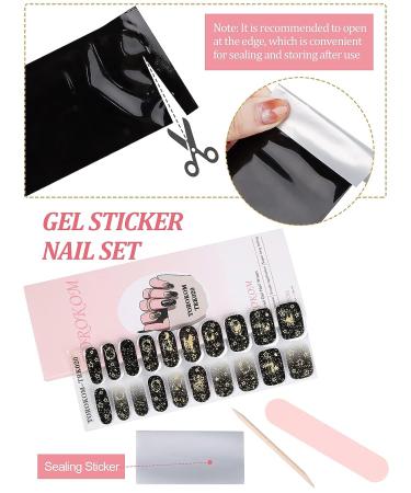 TOROKOM Black Moon Star Gel Nail Strips - 20 Stickers with Nail File Stick and Sealing Strip - Buy Online on GoSupps.com