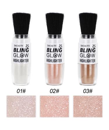 Glitter Powder Highlighter Makeup - Champagne Shimmer Body & Face Blusher | 3D Brightening Glitter Brush Powder - 1 oz - Buy Online on GoSupps.com