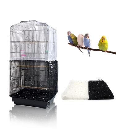 Daoeny 2Pcs Adjustable Bird Cage Cover, Upgraded Airy Nylon Mesh Parrot Net with Sequins, Universal Seed Feather Catcher, Soft Birdcage Cover Skirt Sheer Guard for Parakeet Macaw Round Square Cages 78.7 x 15.7 Inch/ 200 x 40 cm Upgraded Sequined
