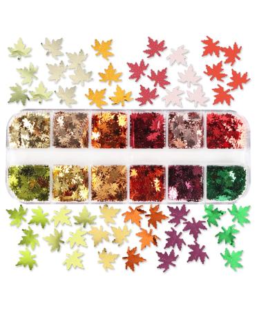 Shop 12 Grids 3D Maple Leaf Nail Glitter - Holographic Fall Art Stickers & Decorations for Thanksgiving | International Shipping - Buy Online on GoSupps.com
