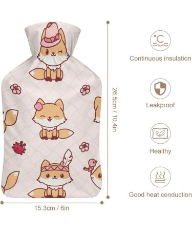 Hot Water Bottle with Lid - Fox Pattern Rubber Hot Water Bag for Pain Relief Cramps Foot Warmer & Therapy - Buy Online on GoSupps.com
