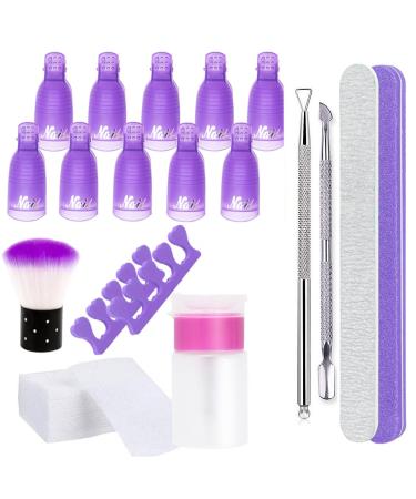 Olisang Nail polish remover kit 10 finger clips + 2 nail files + 1 scraper + 1 cuticle pusher + 100 remover pads + 1 nail brush + 1 finger separator + 1 dispensing bottle