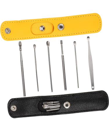 Stainless Steel Ear Cleaning Tool Set - 8 Pieces for Earwax Removal and Ear Hygiene - Black Yellow - 10x3x1cm - Buy Online on GoSupps.com