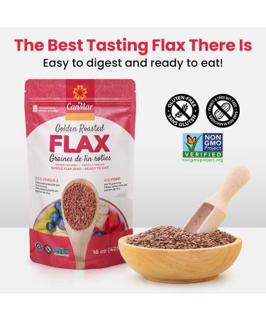 CanMar Golden Roasted Whole Flax Seed (425g) Non-GMO Flax Seeds - Gluten Free & Vegan - Flaxseed with Omega-3 Fiber - Golden Flax Seeds Linseed - Flax Seeds Whole - Buy Online on GoSupps.com