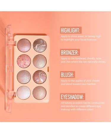 KYDA 8 Colors Baked Powder Palette | Multiuse Eyeshadow Highlighter & Contour | Lightweight Buildable Glossy Pigment - Golden Luster #01 - Buy Online on GoSupps.com