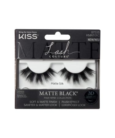 KISS Lash Couture Matte Black Collection 1 pair of artificial eyelashes matte silk soft and matt faux mink lashes with kiss flexi eyelash band including eyelash glue black 1 piece (1 Pack)