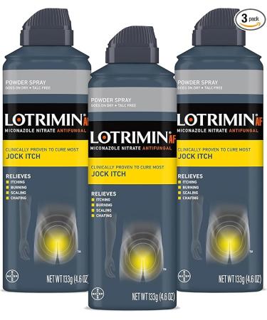 Lotrimin AF Jock Itch Antifungal Powder Spray, Miconazole Nitrate 2%, Clinically Proven Effective Treatment of Most Jock Itch, 4.6 Ounces (133 Grams) Spray Can (Pack of 3)