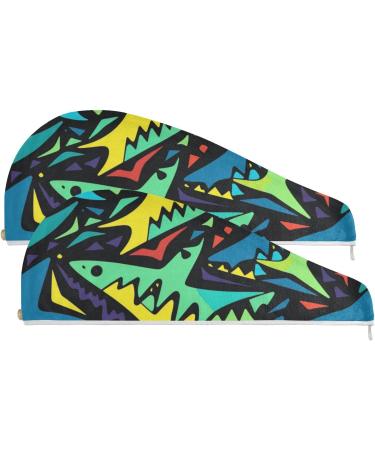 Abstract Sharks Hair Towel 2 Pack | Super Absorbent Quick Dry Hair Turbans for Women & Girls - Buy Online on GoSupps.com