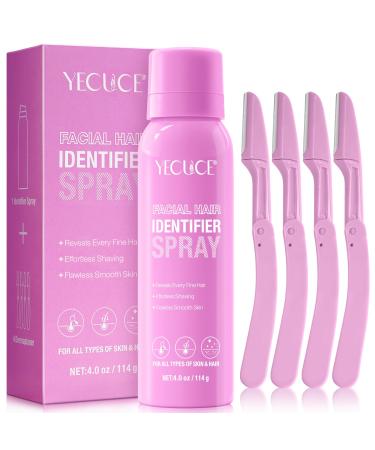 Hair Identifier Spray for Face Shaving Skin Body Hair Identifying Spray with 4 Razor Moisturizing and Skin Care Dermaplaner Spray Suitable for All Skin & Hair Types