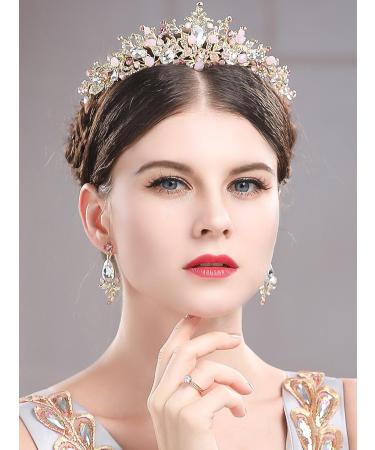 Pink Gold Wedding Crown Bridal Tiaras with Earrings for Women and Girls - Buy Online on GoSupps.com