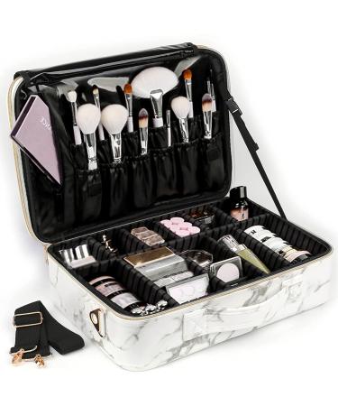 Deayou Large 3-Layer Travel Make-Up Case Portable Marble Cosmetic Bag with Adjustable Partition & Shoulder Strap for Professionals - Buy Online on GoSupps.com