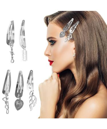 Silver Y2K Snap Clips: 5 Pairs Gothic Metal Vintage Charms Hair Accessories for Women - Buy Online on GoSupps.com