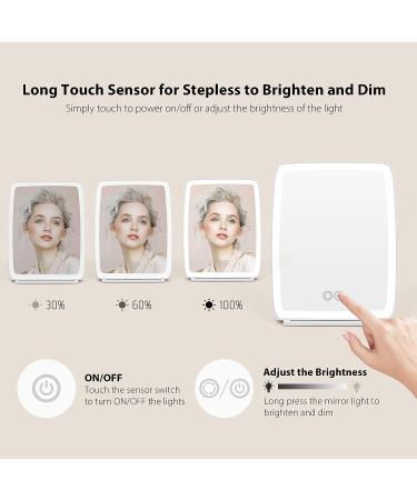 Canyfne 80 LED Lighted Travel Makeup Mirror | Touch Screen, 3 Colors Dimmable | USB Rechargeable, Compact & Portable Vanity Mirror - White - Buy Online on GoSupps.com