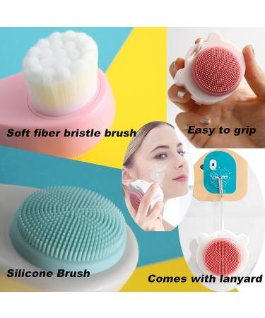 3Pcs Upgraded 2-in-1 Facial Cleansing Brush Set for Cleansing and Exfoliating - Pink, Green, White - Buy Online on GoSupps.com